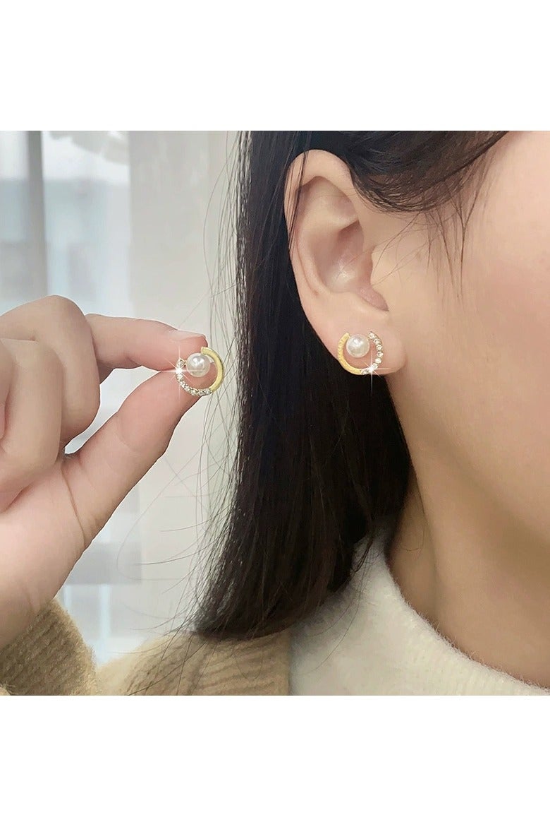 Goolsky Elegant Zircon & Pearl Stud Earrings for Women | Minimalist Round Hoop Design | Chic Office & Everyday Jewelry  - Image 5