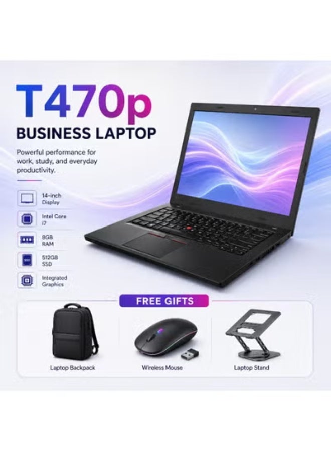 Business Laptop 14 Inch Full HD Display, Core i7 Processor, 8GB RAM, 512GB SSD, Integrated Graphics, Backpack, Wireless Mouse and Laptop Stand for Office, Business & Study - Image 1
