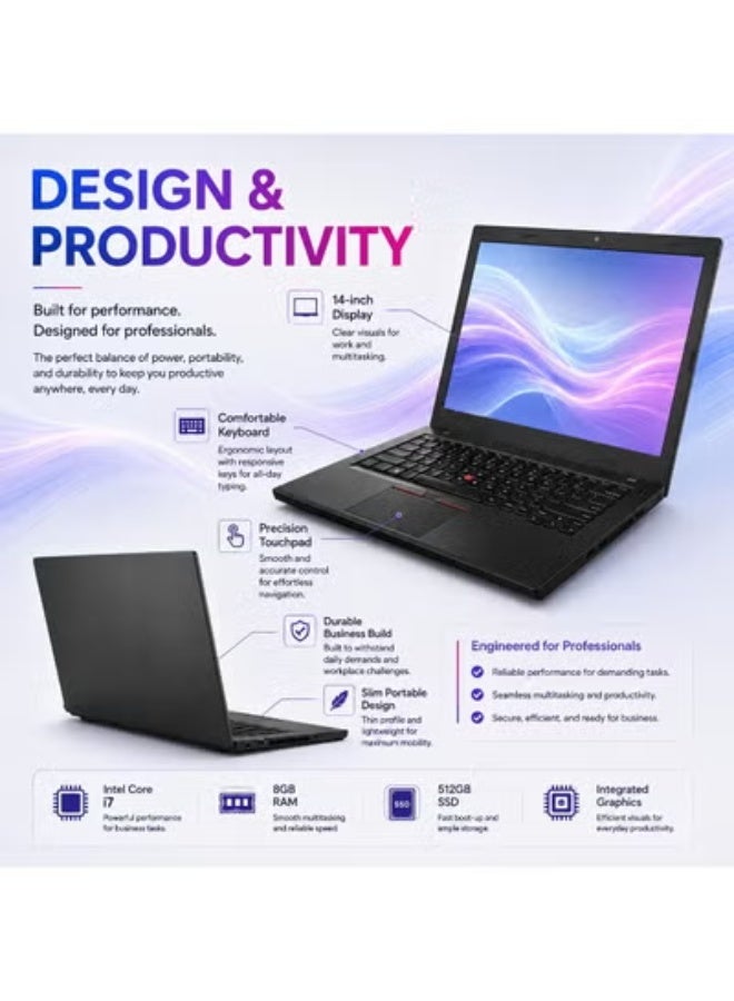 Business Laptop 14 Inch Full HD Display, Core i7 Processor, 8GB RAM, 512GB SSD, Integrated Graphics, Backpack, Wireless Mouse and Laptop Stand for Office, Business & Study - Image 4