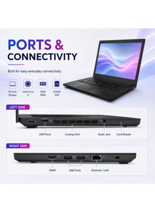 Business Laptop 14 Inch Full HD Display, Core i7 Processor, 8GB RAM, 512GB SSD, Integrated Graphics, Backpack, Wireless Mouse and Laptop Stand for Office, Business & Study - Image 2