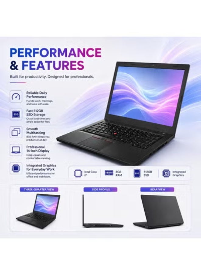 Business Laptop 14 Inch Full HD Display, Core i7 Processor, 8GB RAM, 512GB SSD, Integrated Graphics, Backpack, Wireless Mouse and Laptop Stand for Office, Business & Study - Image 3