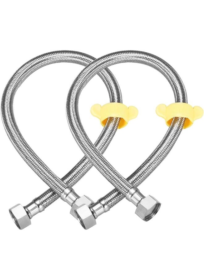 Rubik - 60Cm Faucet Supply Line Hose 2pieces, G1/2 Connector Stainless Steel Explosion Proof Hot And Cold Water Braided Pipe For Bathroom Toilet Washbasin Water Heater Base Faucet - Image 1