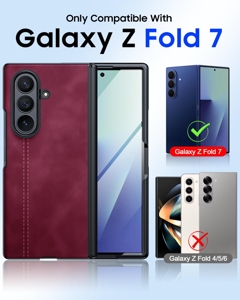 oupeigar for Samsung Galaxy Z Fold 7 Case with Privacy Screen Protector & Hinge Protection, Wireless Charging, Ultra Thin Stylish Leather Matte PC Durable Shockproof Cover Phone Case for Fold 7-Red - Image 2