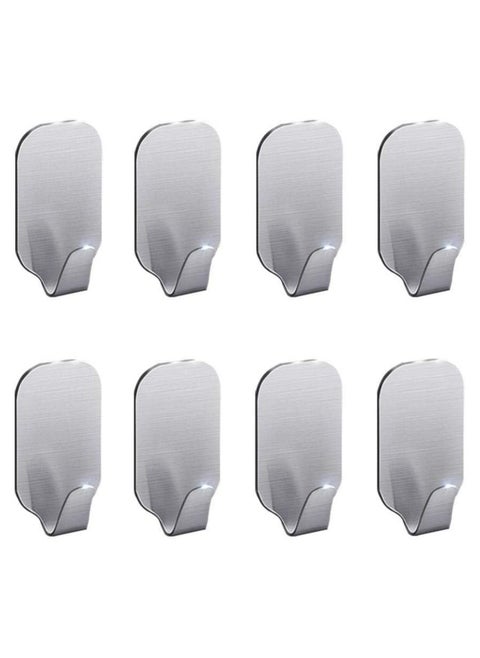 Pcp 3M Adhesive Heavy Duty Wall Hooks Stainless Steel Ultra Strong, No Drill Waterproof Hanger For Robe, Coat, Keys, Bags, Home Kitchen, Bathroom And Bedroom (Pack Of 8)