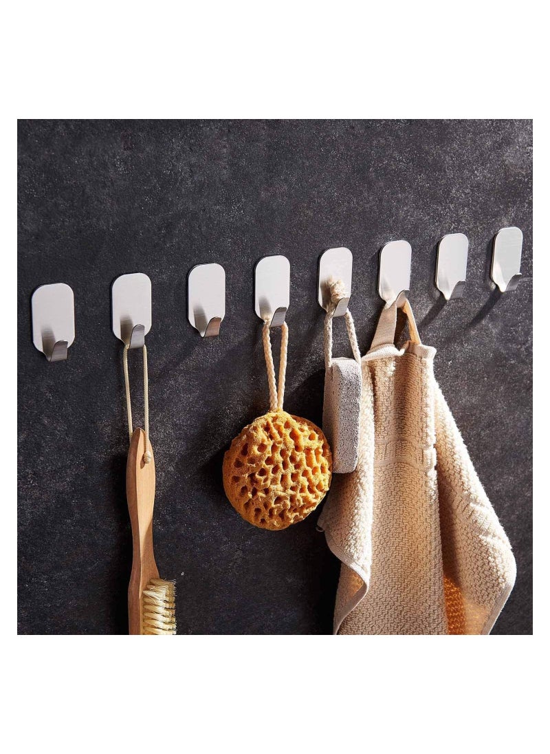 Pcp 3M Adhesive Heavy Duty Wall Hooks Stainless Steel Ultra Strong, No Drill Waterproof Hanger For Robe, Coat, Keys, Bags, Home Kitchen, Bathroom And Bedroom (Pack Of 8)