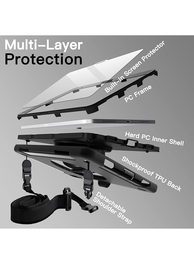 Jetech Case For Ipad 10 10.9-Inch 2022 Model 10Th Generation With Built-In Screen Protector Protective Shockproof Rugged Tablet Cover 360 Degree Rotating Hand Strap Stand Black - Image 3