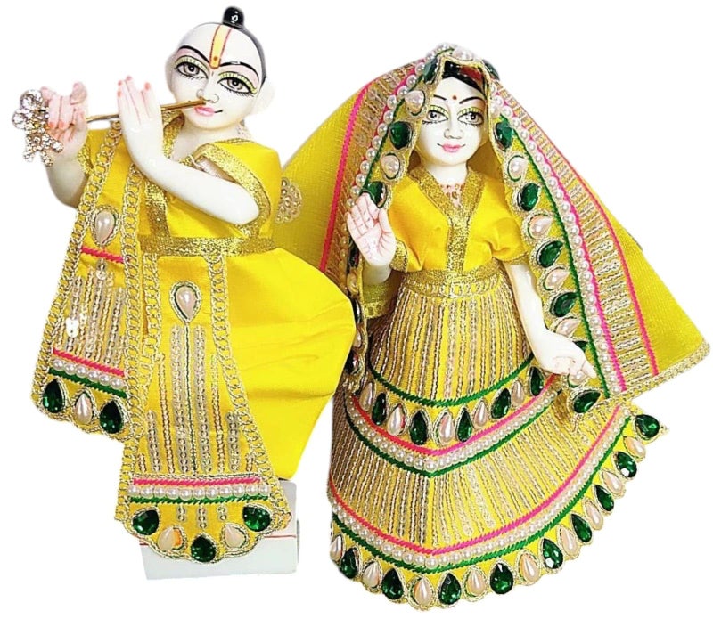 Partish Radha Krishna Heavy Dress | Poshak for Yugal Jodi | Radhe Krishna Ji Poshak (Yellow, Dress Size 4 Inches for 6 & 7 Inches Idol,I) - Image 2