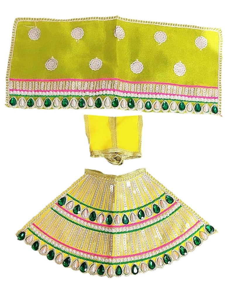 Partish Radha Krishna Heavy Dress | Poshak for Yugal Jodi | Radhe Krishna Ji Poshak (Yellow, Dress Size 4 Inches for 6 & 7 Inches Idol,I) - Image 5