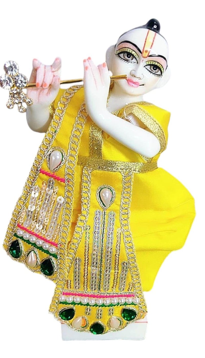 Partish Radha Krishna Heavy Dress | Poshak for Yugal Jodi | Radhe Krishna Ji Poshak (Yellow, Dress Size 4 Inches for 6 & 7 Inches Idol,I) - Image 4