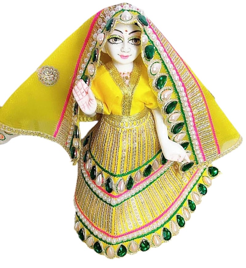 Partish Radha Krishna Heavy Dress | Poshak for Yugal Jodi | Radhe Krishna Ji Poshak (Yellow, Dress Size 4 Inches for 6 & 7 Inches Idol,I) - Image 3