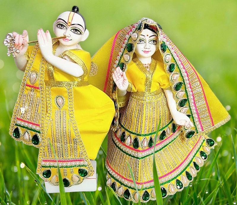 Partish Radha Krishna Heavy Dress | Poshak for Yugal Jodi | Radhe Krishna Ji Poshak (Yellow, Dress Size 4 Inches for 6 & 7 Inches Idol,I) - Image 1