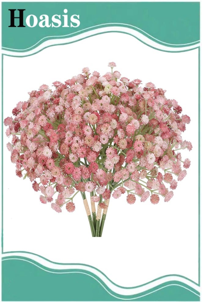 ح واحة 12 قطعة من الزهور الاصطناعية، زهور الجيبسوفيلا الاصطناعية اللونية ذات اللمس الحقيقي للزينة المنزلية، حزم الزفاف المصنوعة يدويًا، وتنظيم الحفلات والزهور (لون وردي، زهور نوبة الأطفال) - Image 1