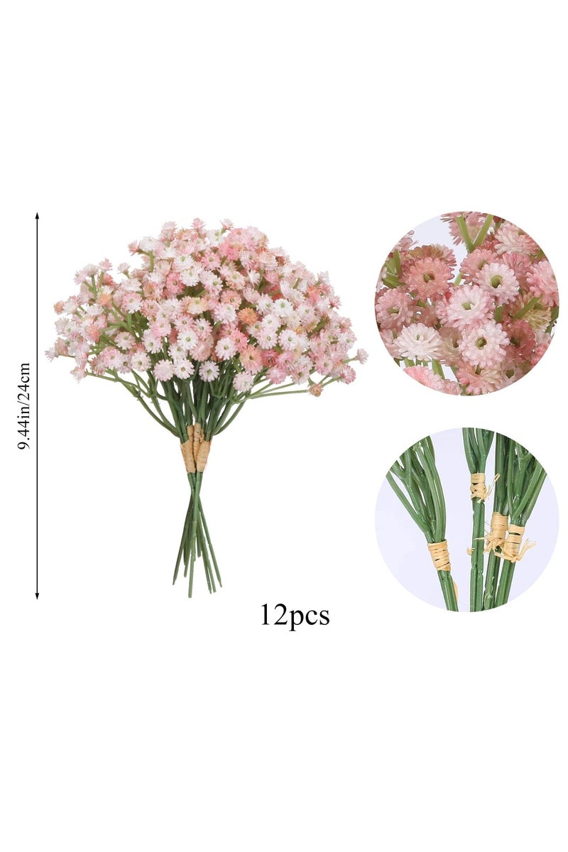 ح واحة 12 قطعة من الزهور الاصطناعية، زهور الجيبسوفيلا الاصطناعية اللونية ذات اللمس الحقيقي للزينة المنزلية، حزم الزفاف المصنوعة يدويًا، وتنظيم الحفلات والزهور (لون وردي، زهور نوبة الأطفال) - Image 2