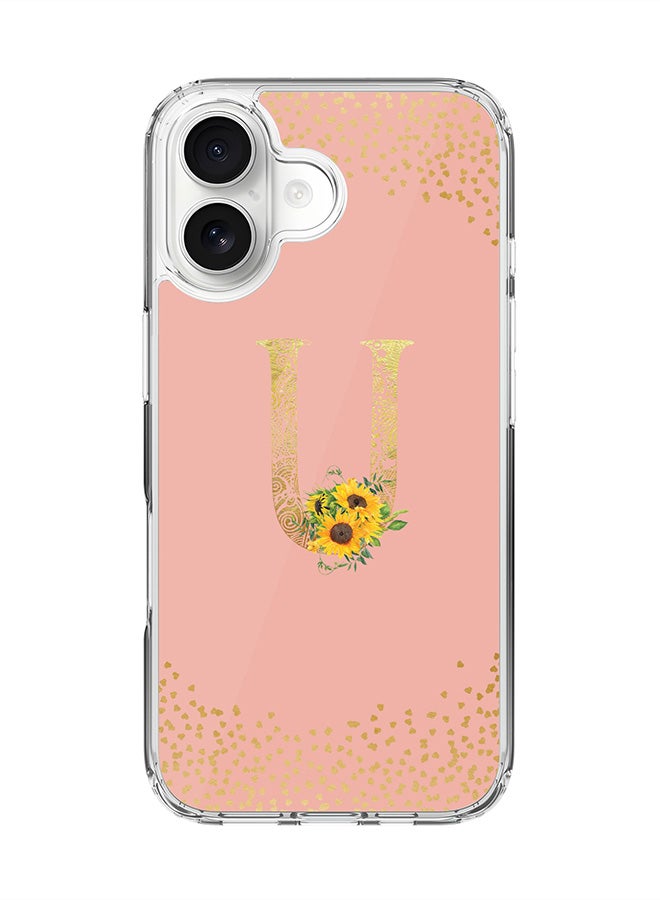 Stylizedd Classic Clear MagSafe Case for iPhone 17 , Hybrid Soft Case Flexible Edges Anti Drop TPU PC Gel Thin Transparent Cover [ Designed for iPhone 17 ] - Custom Monogram Initial Letter Floral Pattern Alphabet - U  (Rose Pink )