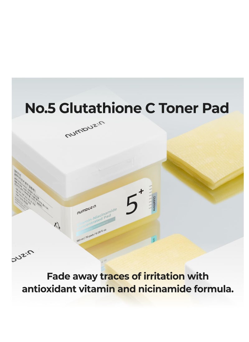numbuzin numbuzin No.5+ niacinamide concentrated toner pad glutathione niacinamide PHA & LHA 180 ml / 70 pads / 6.08 fl oz  - Image 2