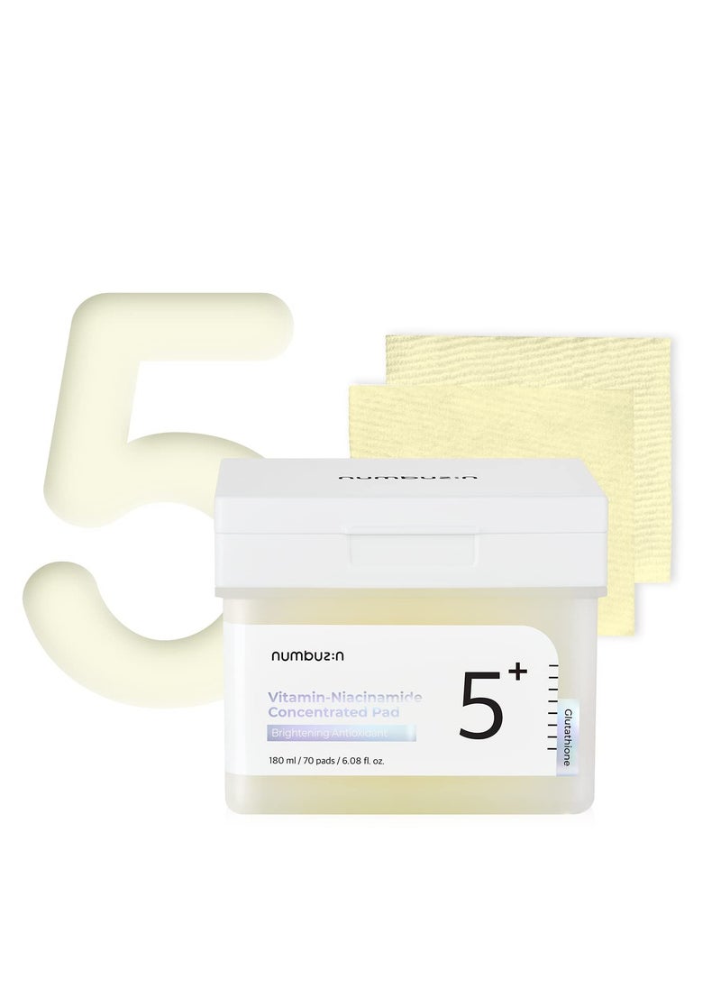 numbuzin numbuzin No.5+ niacinamide concentrated toner pad glutathione niacinamide PHA & LHA 180 ml / 70 pads / 6.08 fl oz  - Image 1