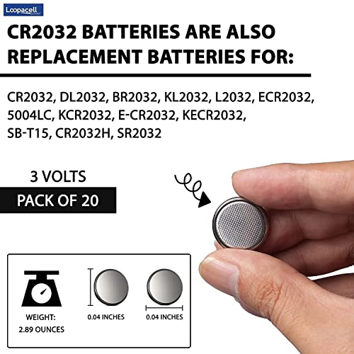 LOOPACELL CR2032 3V Lithium Coin Battery (20 Pack) – High Capacity Button Round Batteries for Watch, Remote – 2032 Flat Circle Cell Button Battery - Image 3