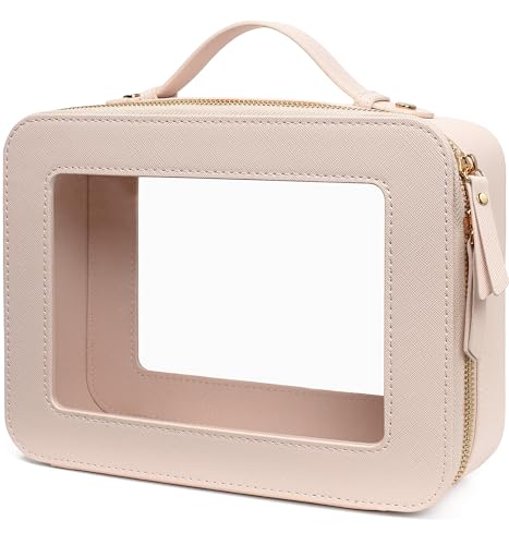 LETGO Clear Makeup Bag Organizer Travel Toiletry Bag Cosmetic Case for Women Portable Make Up Skincare Pouch Car Organizer Bag with Zippers for EssentialsLargeBeige - Image 1