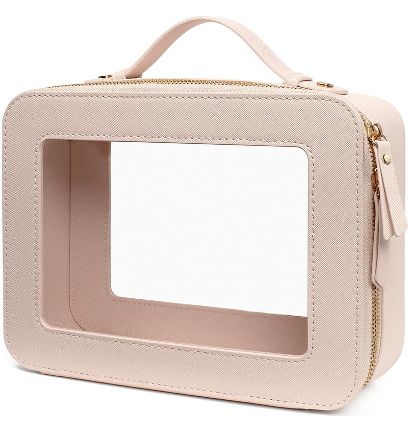 LETGO Clear Makeup Bag Organizer Travel Toiletry Bag Cosmetic Case for Women Portable Make Up Skincare Pouch Car Organizer Bag with Zippers for EssentialsLargeBeige - Image 2