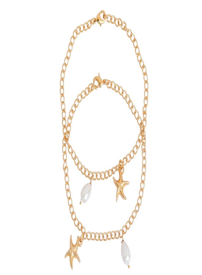 Touchstone Anklets Pair with Cute Pearl and Star Drop for Women - Image 1
