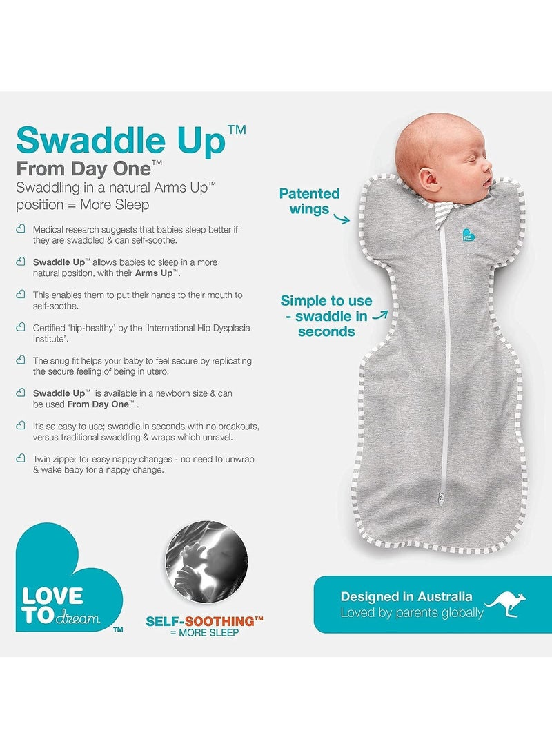 لاف تو دريم بطانية قماط أساسية لحديثي الولادة من 0 إلى 6 أشهر للفتيات والفتيان، 1.0 حقيبة نوم للأطفال مزودة بأذرع توفر نومًا مريحًا وهادئًا من قماش الخيزران باللون الرمادي - Image 2