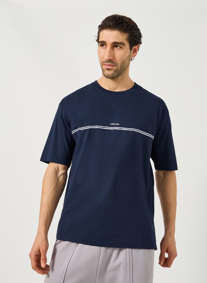 Styli Slogan Print Oversized T-Shirt with Tape Detail  - Image 1