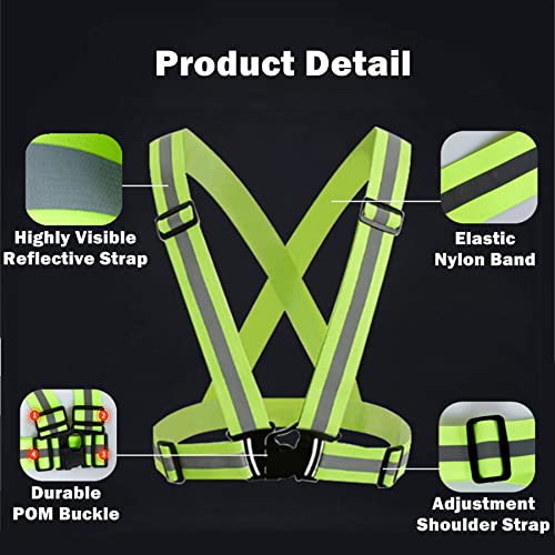 RUISHYY Reflective Vest 2 Pack, High Visibility Reflective Running Gear Safety Vest Straps for Men Women Kids for Night Running Walking Cycling (Green) - Image 4
