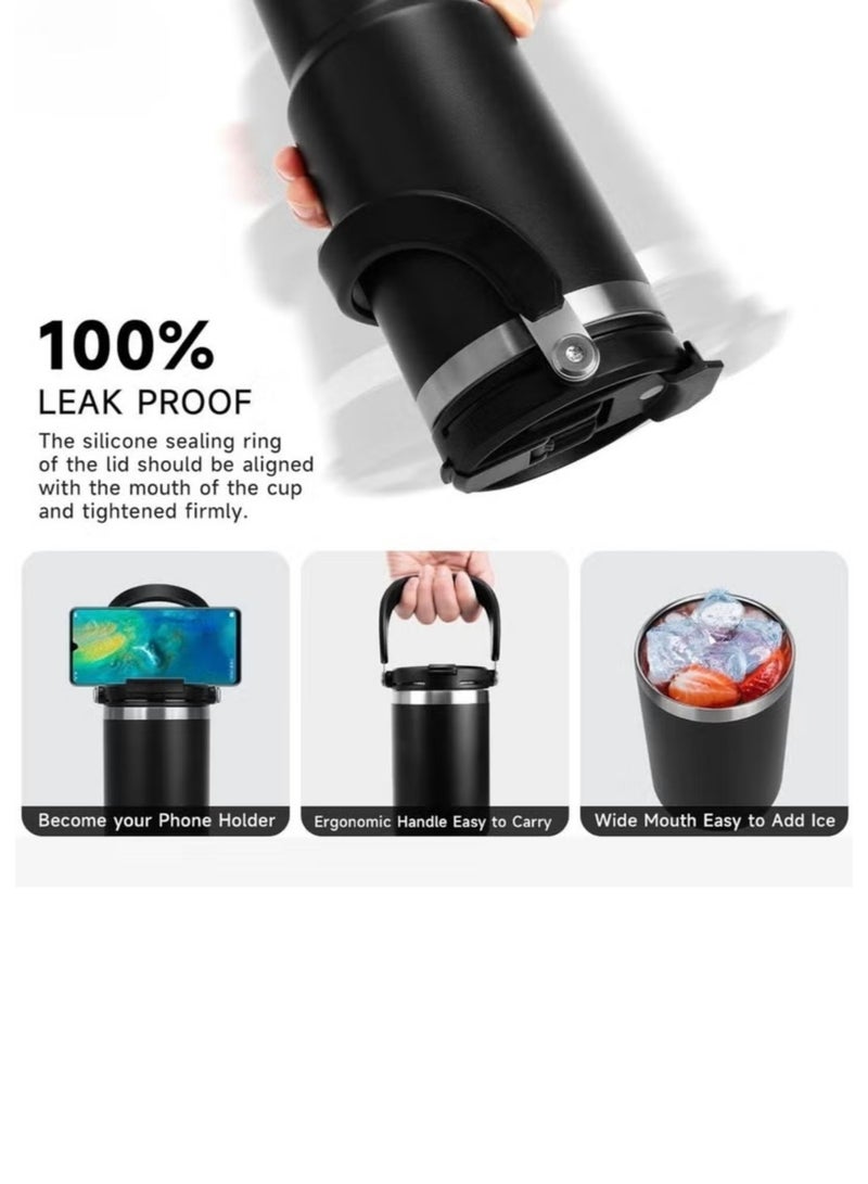 Tyeso 30oz Tumbler with Handle and Straw Lid, Insulated Stainless Steel Double Walled Vacuum Water Bottle for Office, Home, Sport or Car, Travel Mug (Black) - Image 2