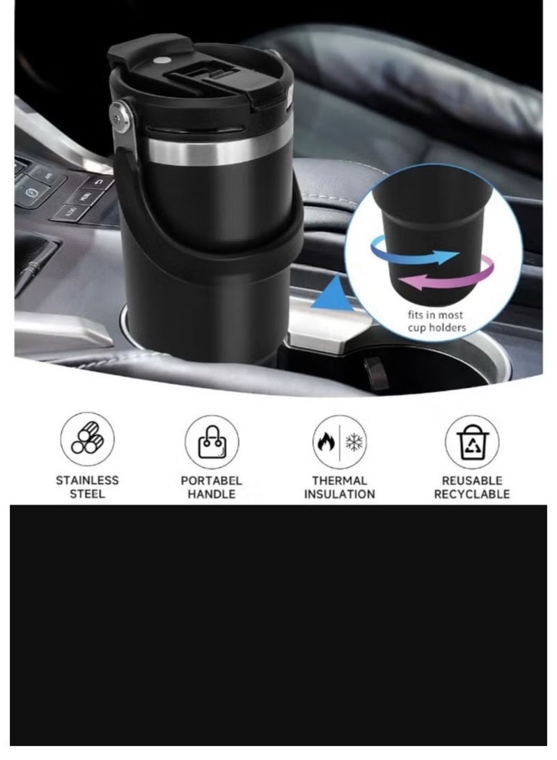 Tyeso 30oz Tumbler with Handle and Straw Lid, Insulated Stainless Steel Double Walled Vacuum Water Bottle for Office, Home, Sport or Car, Travel Mug (Black) - Image 3