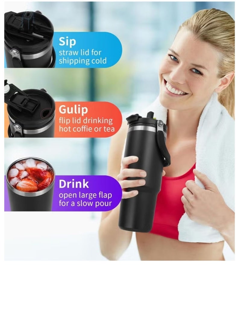 Tyeso 30oz Tumbler with Handle and Straw Lid, Insulated Stainless Steel Double Walled Vacuum Water Bottle for Office, Home, Sport or Car, Travel Mug (Black) - Image 5
