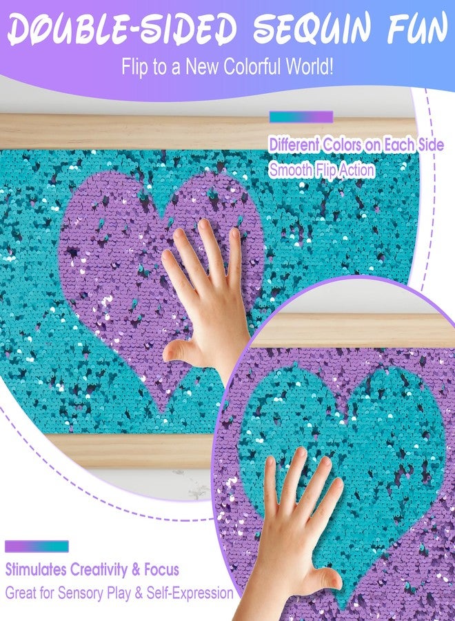 Tenmind Sequin Sensory Wall Frame-39"x12" Flip Sequin Fabric Sensory Panel for Kids - Reversible Wall-Mounted Sequin Board with Multiple Color Options for Sensory Room, Therapy & Home (Sky Blue + Purple) - Image 3