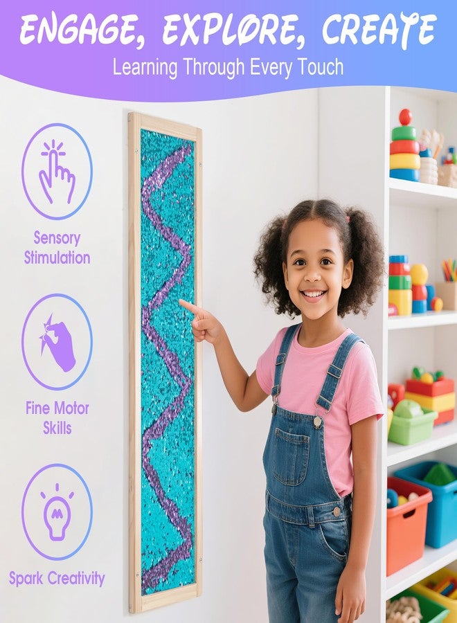 Tenmind Sequin Sensory Wall Frame-39"x12" Flip Sequin Fabric Sensory Panel for Kids - Reversible Wall-Mounted Sequin Board with Multiple Color Options for Sensory Room, Therapy & Home (Sky Blue + Purple) - Image 5