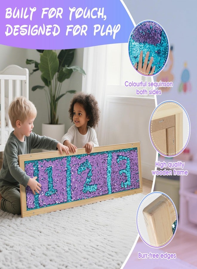 Tenmind Sequin Sensory Wall Frame-39"x12" Flip Sequin Fabric Sensory Panel for Kids - Reversible Wall-Mounted Sequin Board with Multiple Color Options for Sensory Room, Therapy & Home (Sky Blue + Purple) - Image 4