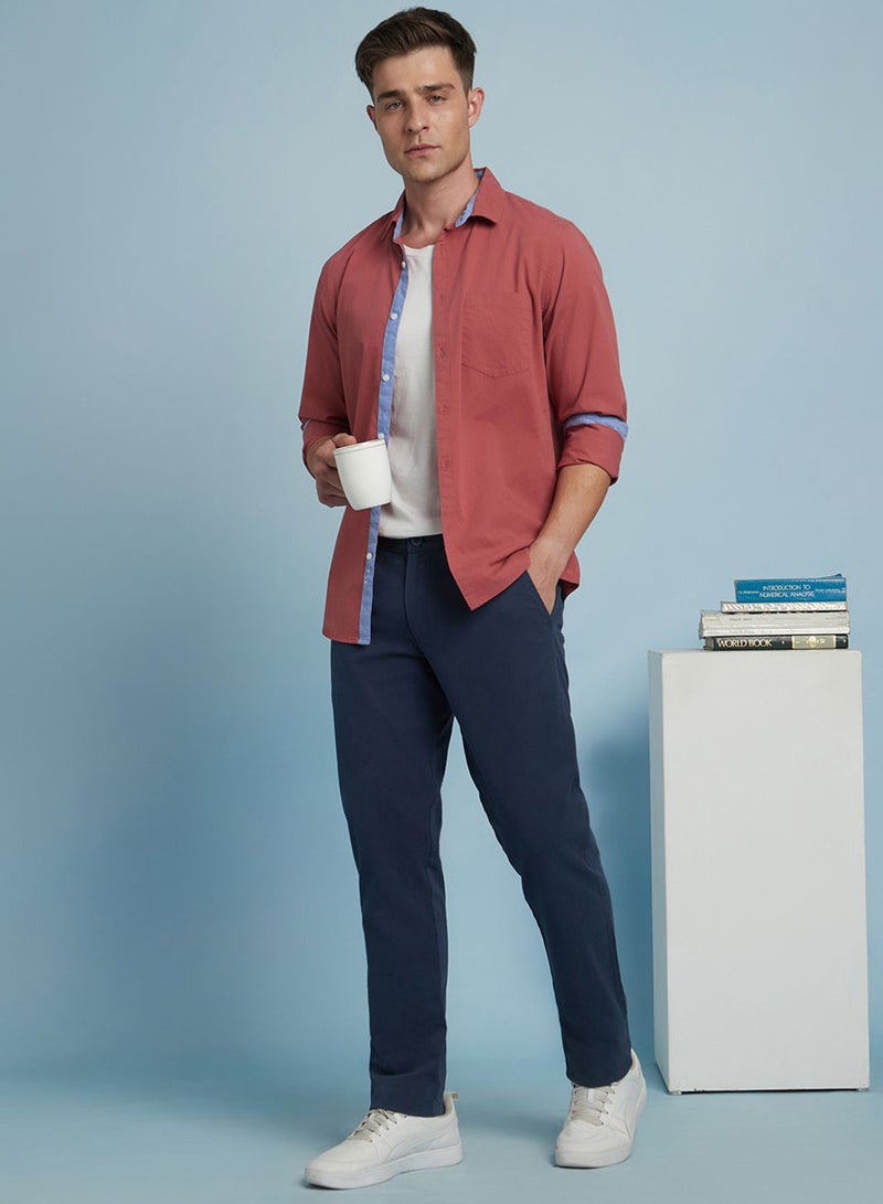 Dennis Lingo Men'S Denim Blue 100% Cotton Solid Pattern Chinos Straight Fit Trouser - Image 4