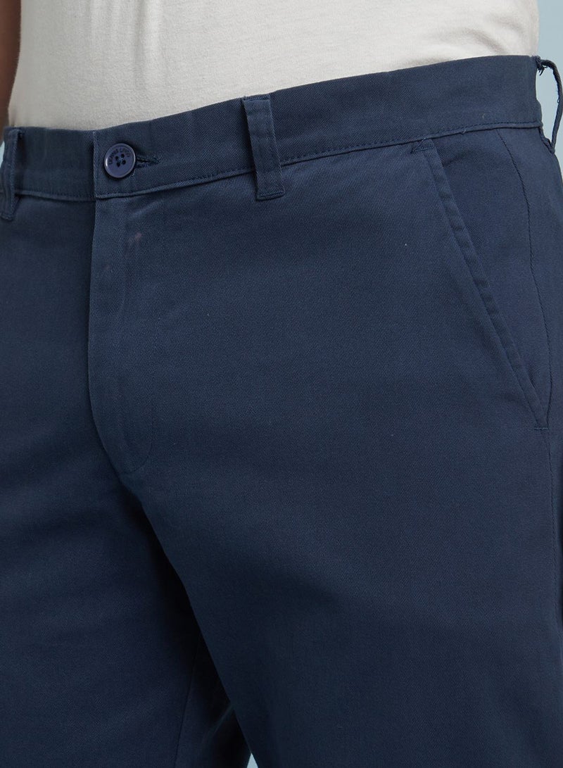 Dennis Lingo Men'S Denim Blue 100% Cotton Solid Pattern Chinos Straight Fit Trouser - Image 5