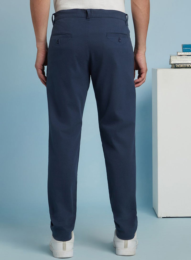 Dennis Lingo Men'S Denim Blue 100% Cotton Solid Pattern Chinos Straight Fit Trouser - Image 3