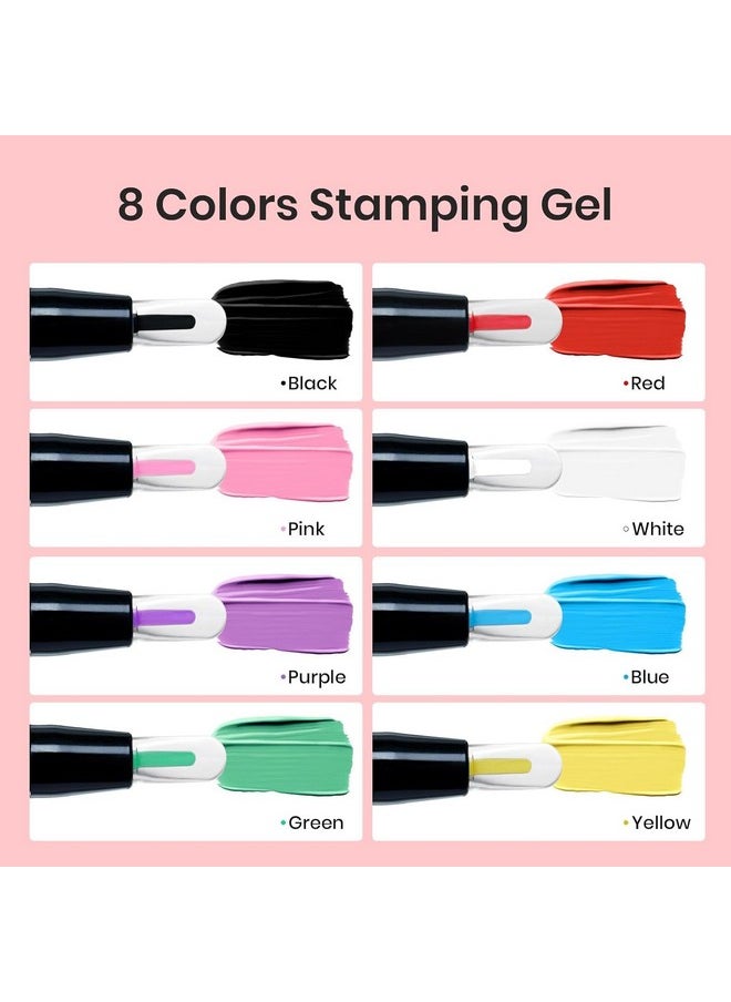 beetles Gel Polish - Beetles Nail Stamp Gel 16Pcs French Tip Nail Stamp Kit with 8 Colors Stamper Gel Polish, 5 Nail Stamping Templates, Scrapers, Liquid Latex & Short Silicone Stamper Valentine's Day Gift for Women - Image 1