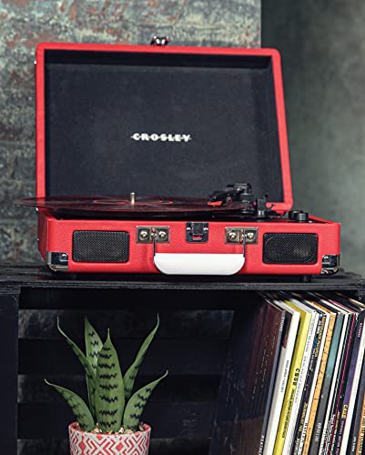 Crosley CR8005DP-RE1 Cruiser Plus Vintage 3-Speed Bluetooth in/Out Suitcase Vinyl Record Player Turntable, Red - Image 2