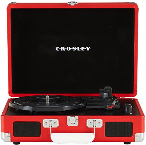 Crosley CR8005DP-RE1 Cruiser Plus Vintage 3-Speed Bluetooth in/Out Suitcase Vinyl Record Player Turntable, Red - Image 1