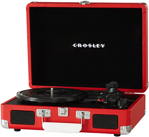 Crosley CR8005DP-RE1 Cruiser Plus Vintage 3-Speed Bluetooth in/Out Suitcase Vinyl Record Player Turntable, Red - Image 3