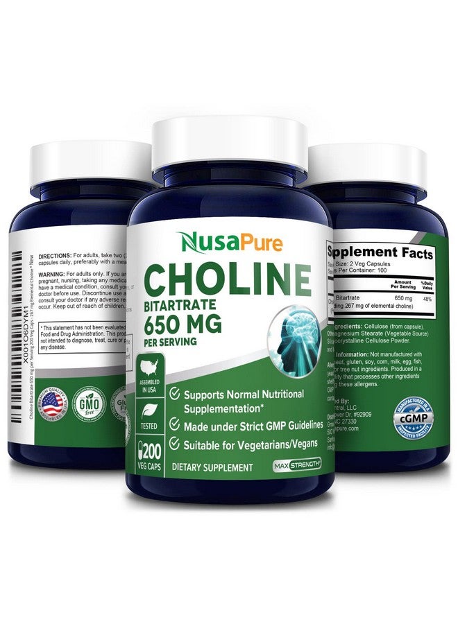 NusaPure Choline Bitartrate 650 Mg.200 Veggie Capsules (Vegetarian Nongmo & Glutenfree) - Image 4