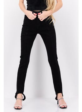In the style Women Skinny Fit Stretchable Solid Jeans With Stirrups, Black  - Image 1