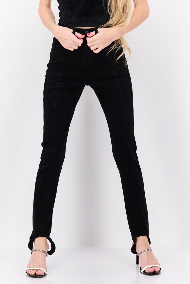 In the style Women Skinny Fit Stretchable Solid Jeans With Stirrups, Black - Image 1