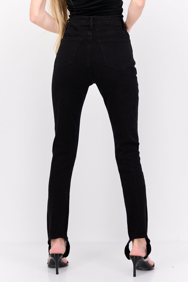 In the style Women Skinny Fit Stretchable Solid Jeans With Stirrups, Black - Image 3