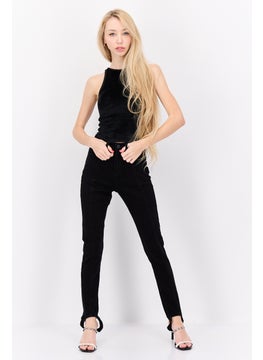 In the style Women Skinny Fit Stretchable Solid Jeans With Stirrups, Black  - Image 4