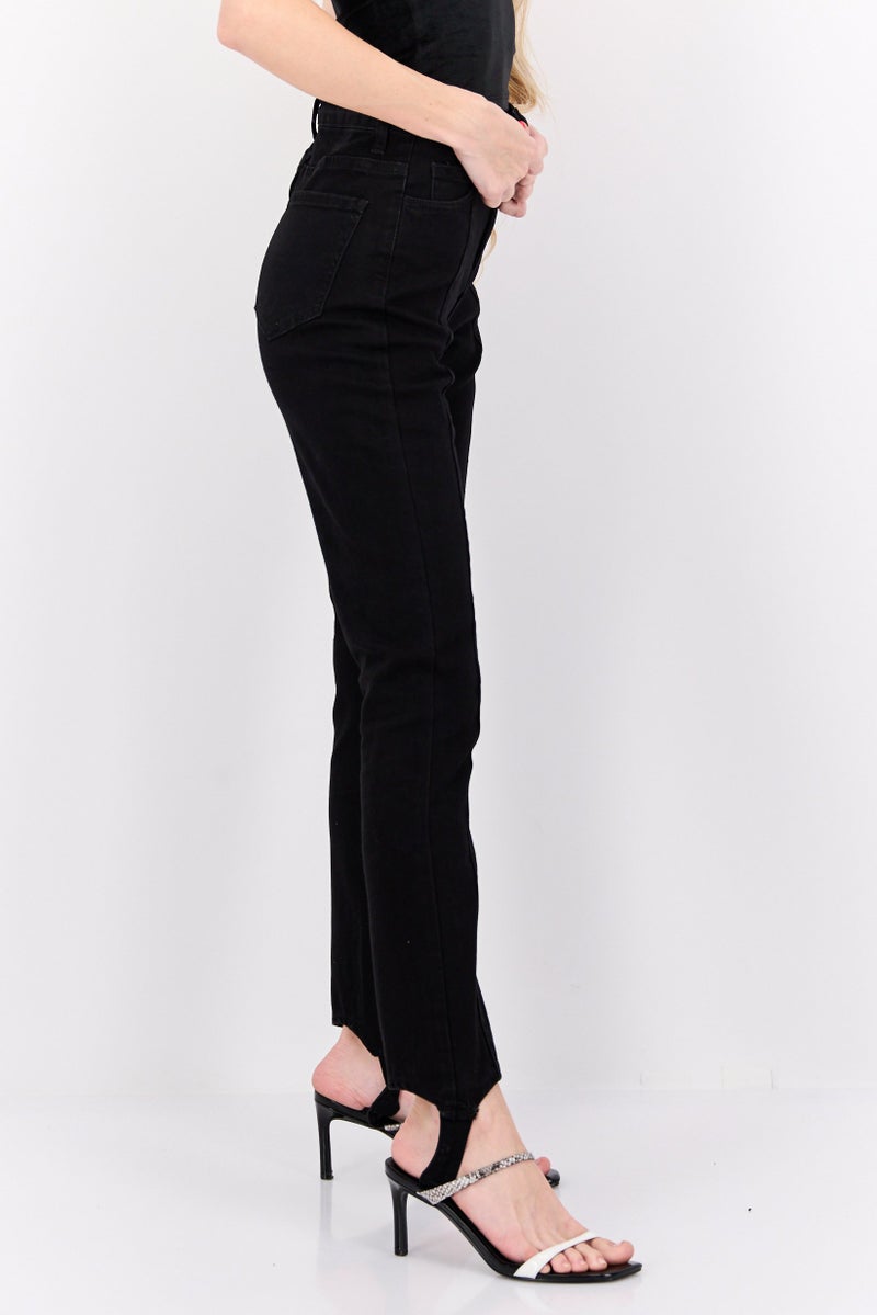 In the style Women Skinny Fit Stretchable Solid Jeans With Stirrups, Black - Image 2