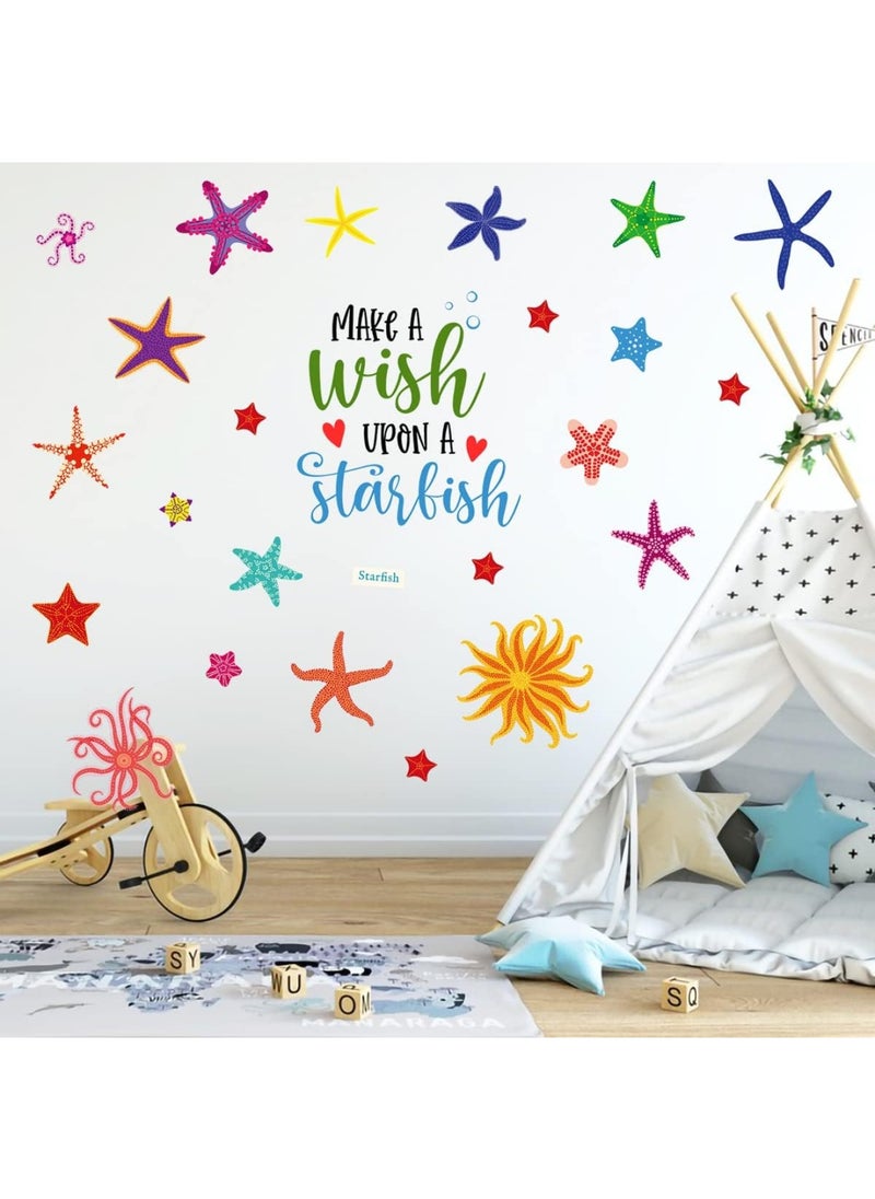 BPA - Colorful Starfish Wall Decals Stickers DIY Set Underwater Animal Sea Stars Quotes Wall Decor Stickers Peel and Stick Kids Room Playroom Bathroom Window Furniture Decoration - Image 1