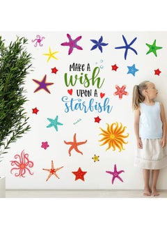 Colorful Starfish Wall Decals Stickers DIY Set Underwater Animal Sea Stars Quotes Wall Decor Stickers Peel and Stick Kids Room Playroom Bathroom Window Furniture Decoration