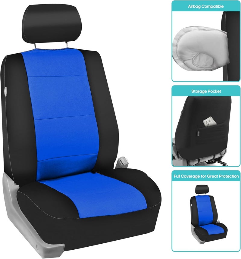 FH Group Car Seat Covers Front Set Blue Neoprene - Car Seat Cover for Low Back Seats with Removable Headrest, Universal Fit, Automotive Seat Covers, Airbag Compatible, Car Seat Cover for SUV, and Van - Image 3