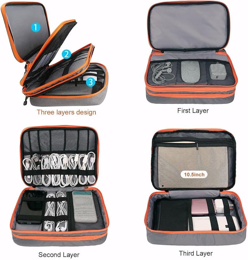 Gocokia Travel Cable Organizer Bag, 3 Layer X-Large Capacity Electronics Accessories Cord Storage Case Bag for Cables, SD Card,Chargers, Power Bank, Cellphone,Tablet, Grey, X-Large - Image 2